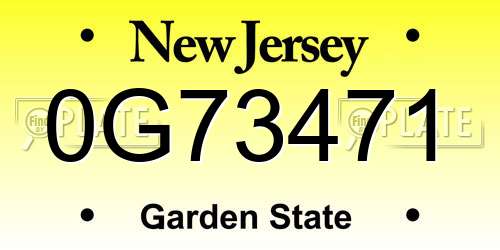 0G73471 New Jersey License Plate