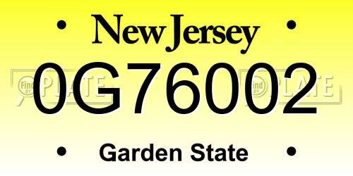 0G76002 New Jersey License Plate
