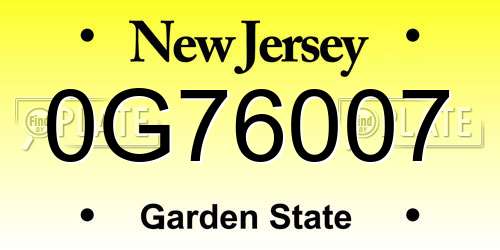 0G76007 New Jersey License Plate