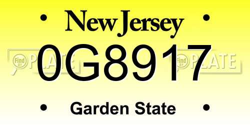 0G8917 New Jersey License Plate
