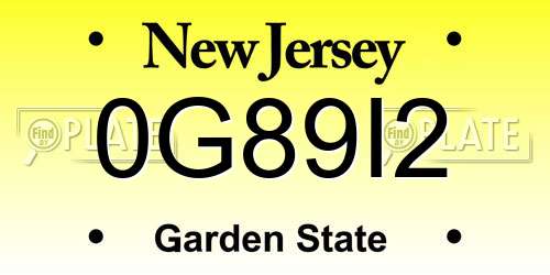 0G89I2 New Jersey License Plate