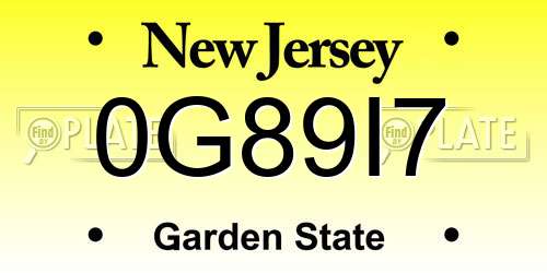 0G89I7 New Jersey License Plate