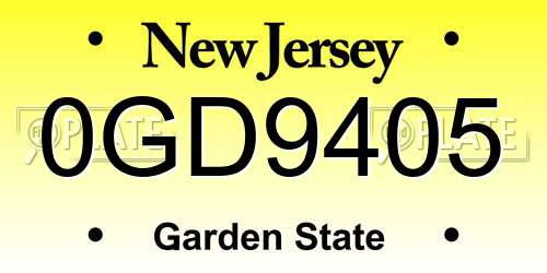 0GD9405 New Jersey License Plate