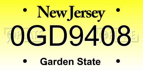 0GD9408 New Jersey License Plate
