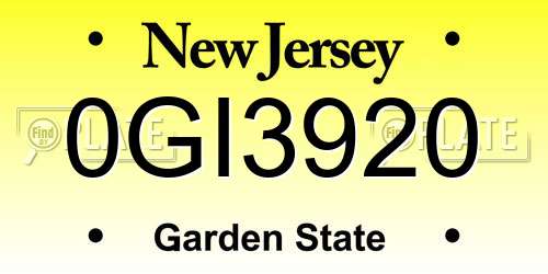 0GI3920 New Jersey License Plate