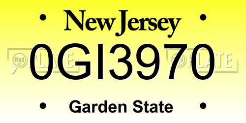 0GI3970 New Jersey License Plate