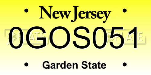 0GOS051 New Jersey License Plate