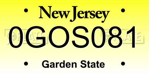 0GOS081 New Jersey License Plate