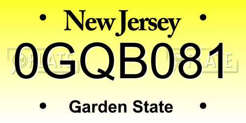 0GQB081 New Jersey License Plate