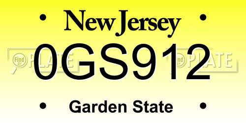 0GS912 New Jersey License Plate