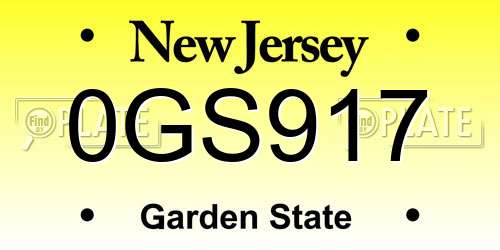 0GS917 New Jersey License Plate