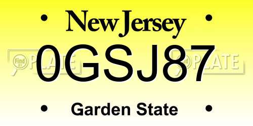 0GSJ87 New Jersey License Plate