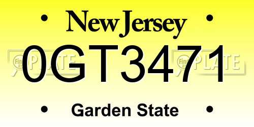 0GT3471 New Jersey License Plate