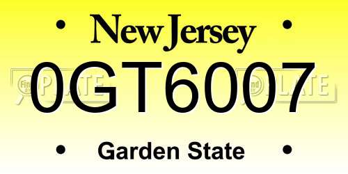 0GT6007 New Jersey License Plate