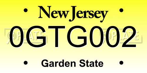 0GTG002 New Jersey License Plate