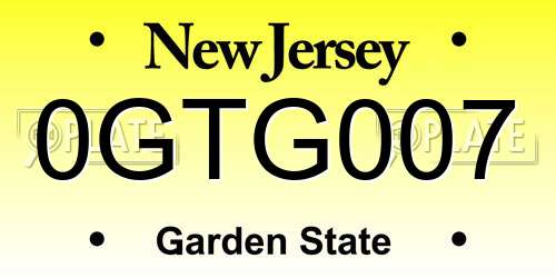 0GTG007 New Jersey License Plate