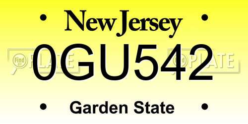 0GU542 New Jersey License Plate