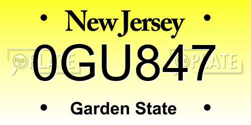 0GU847 New Jersey License Plate