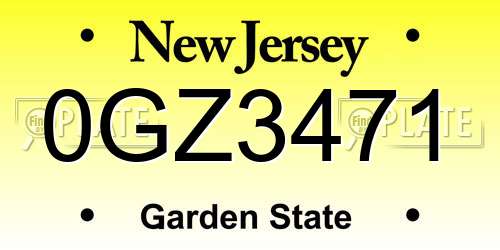 0GZ3471 New Jersey License Plate