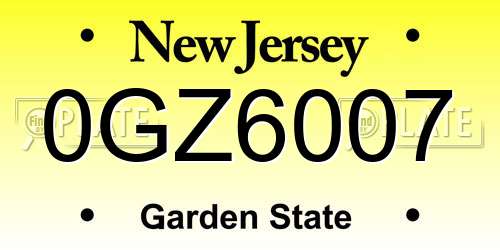 0GZ6007 New Jersey License Plate