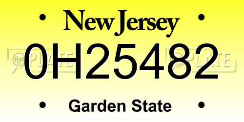 0H25482 New Jersey License Plate