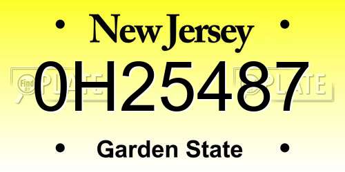 0H25487 New Jersey License Plate