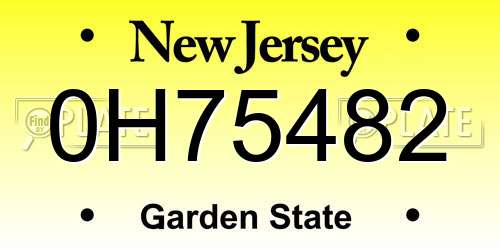 0H75482 New Jersey License Plate