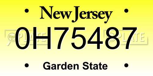 0H75487 New Jersey License Plate