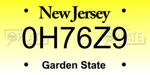 0H76Z9 New Jersey License Plate