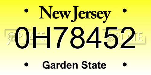 0H78452 New Jersey License Plate