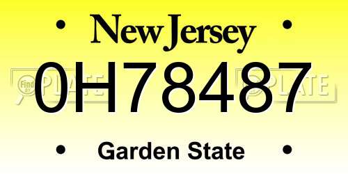 0H78487 New Jersey License Plate