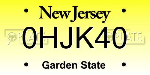 0HJK40 New Jersey License Plate