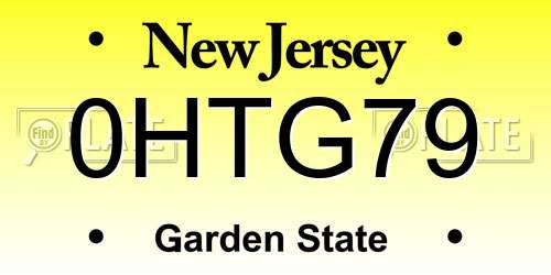 0HTG79 New Jersey License Plate