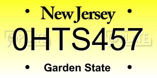 0HTS457 New Jersey License Plate