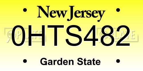 0HTS482 New Jersey License Plate