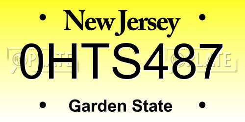 0HTS487 New Jersey License Plate