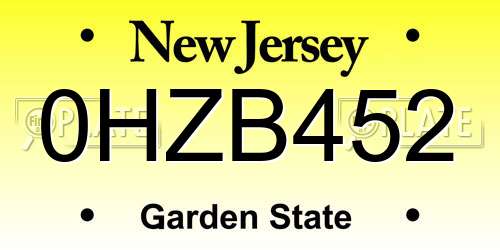 0HZB452 New Jersey License Plate