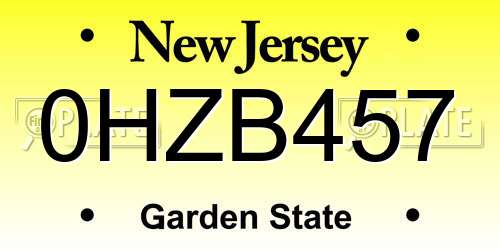 0HZB457 New Jersey License Plate