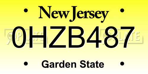 0HZB487 New Jersey License Plate