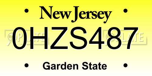 0HZS487 New Jersey License Plate