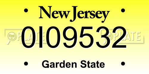 0I09532 New Jersey License Plate