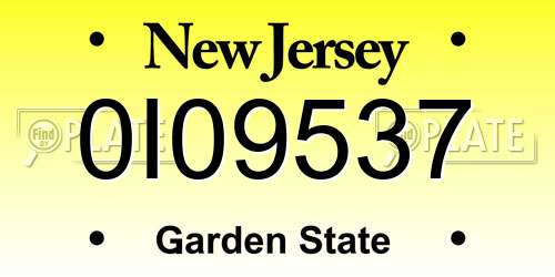 0I09537 New Jersey License Plate