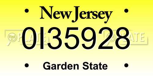 0I35928 New Jersey License Plate