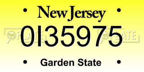 0I35975 New Jersey License Plate