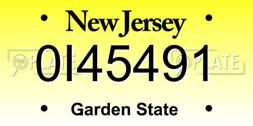 0I45491 New Jersey License Plate