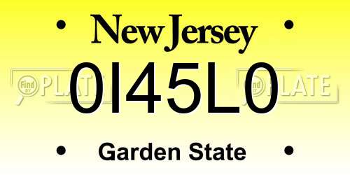 0I45L0 New Jersey License Plate