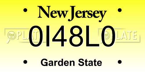0I48L0 New Jersey License Plate