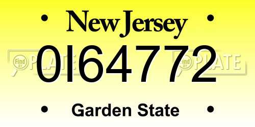 0I64772 New Jersey License Plate