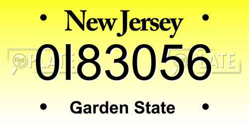 0I83056 New Jersey License Plate