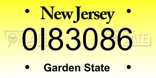 0I83086 New Jersey License Plate